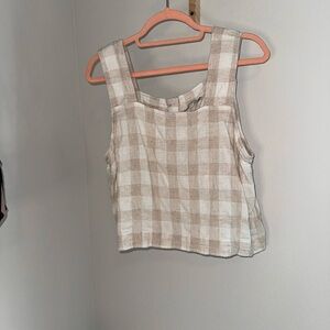 Madewell Checkered Cream and Tan Linen Tank Top